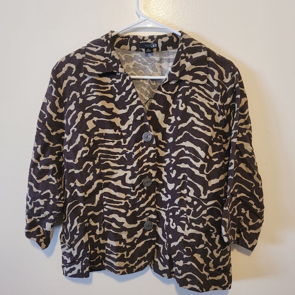 East 5th Linen Blend Zebra Animal Print Women's Top
